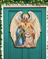 Designocracy Nativity with Angel Christmas Wooden Door Decor Wall Decor G. DeBrekht
