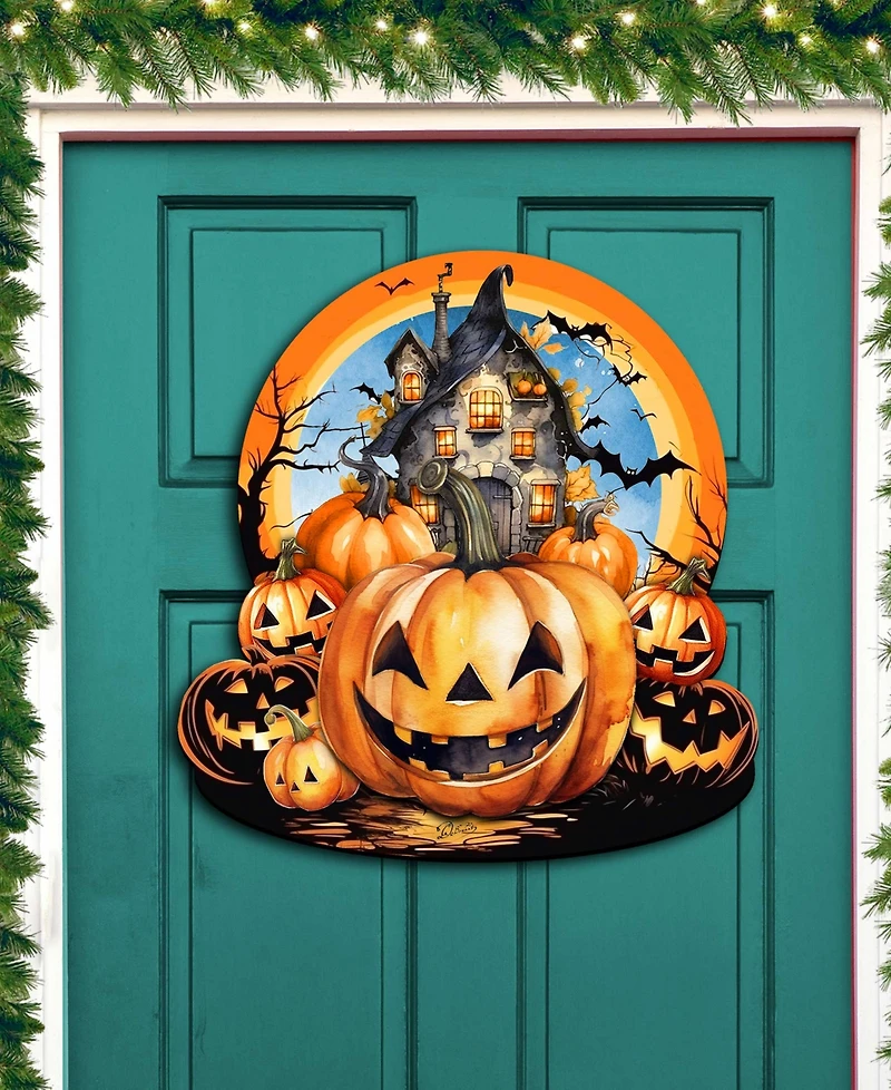 Designocracy Holiday Door Decor Wooden Wall Decor Haunted House G. DeBrekht