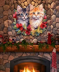 Designocracy Cute Kittens Christmas Wooden Door Hanger Door Decor G. DeBrekht
