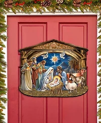 Designocracy The Birth of Jesus Nativity Scene Christmas Wooden Door Hanger Door Decor G. DeBrekht