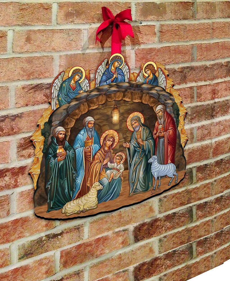 Designocracy Orthodox Nativity Scene Christmas Wooden Door Hanger Door Decor G. DeBrekht