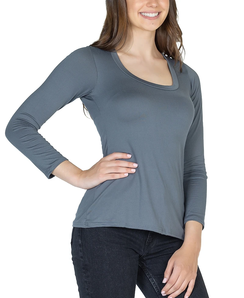 24seven Comfort Apparel Women's Long Sleeve Scoop Neck Top