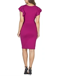 24seven Comfort Apparel Women's V-neck Ruffle Sleeve Knee Length Dress