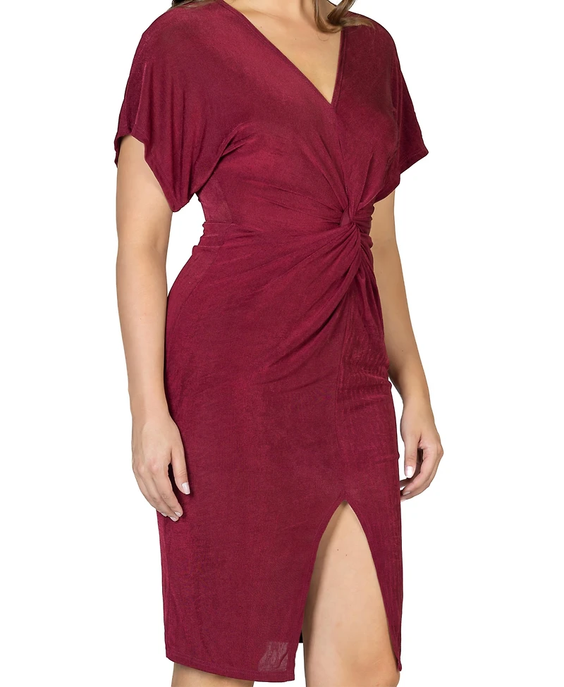 24seven Comfort Apparel Women's Short Sleeve V-neck Twist Front Dress