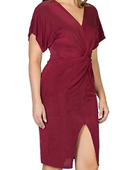 24seven Comfort Apparel Women's Short Sleeve V-neck Twist Front Dress