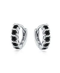 Bling Jewelry Round Solitaire Cubic Zirconia Cz S-Style Wave Kpop Huggie Hoop Earrings Sterling Silver