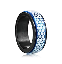 Stainless Steel Honey Comb Design Spinner Ring - Blue & Silver