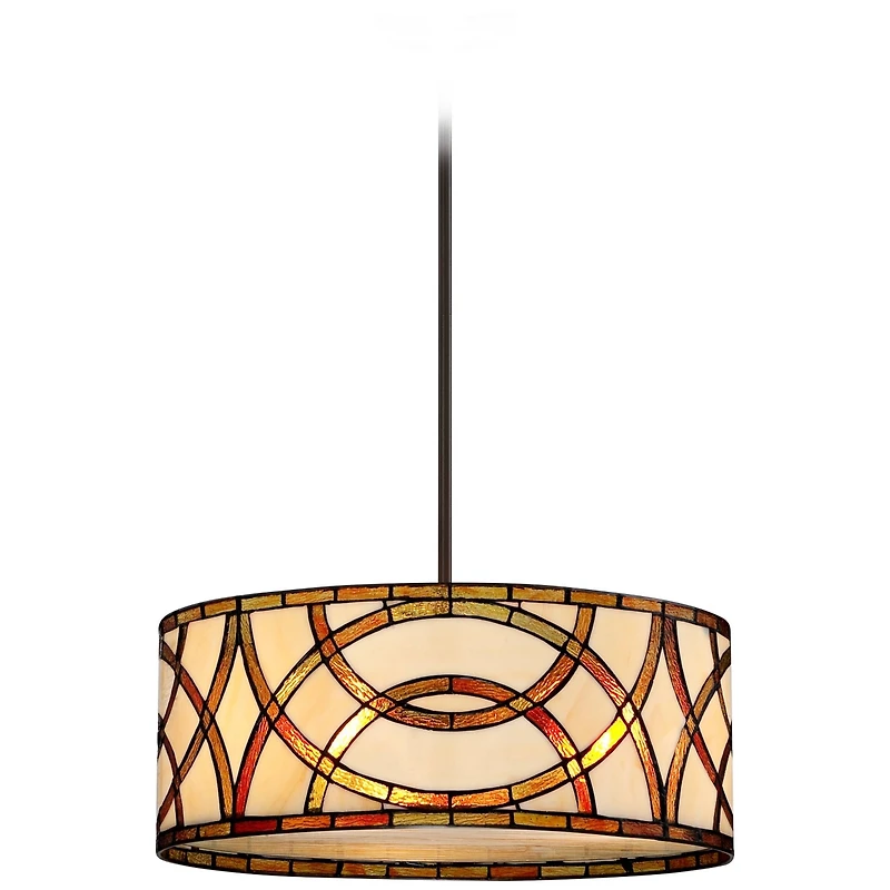 Robert Louis Tiffany Circles Bronze Pendant Chandelier 20" Wide Farmhouse Rustic Art Glass 3-Light Fixture for Dining Room House