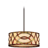 Robert Louis Tiffany Circles Bronze Pendant Chandelier 20" Wide Farmhouse Rustic Art Glass 3-Light Fixture for Dining Room House