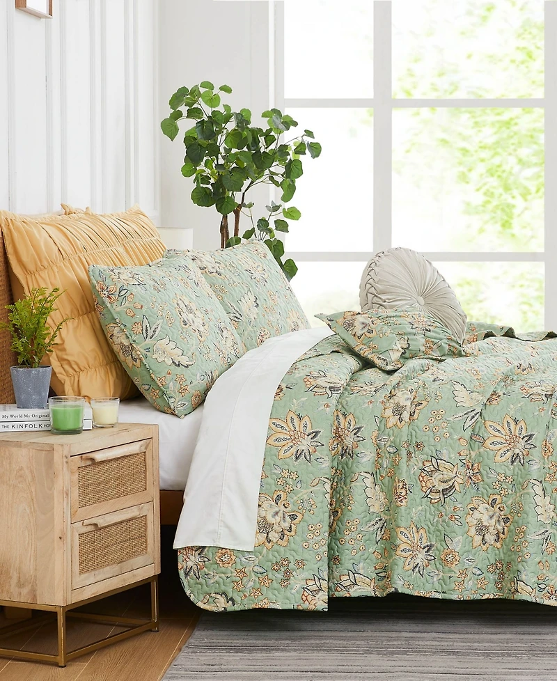 Southshore Fine Linens Jacobean Willow 7 Piece Quilt Set, Full/Queen