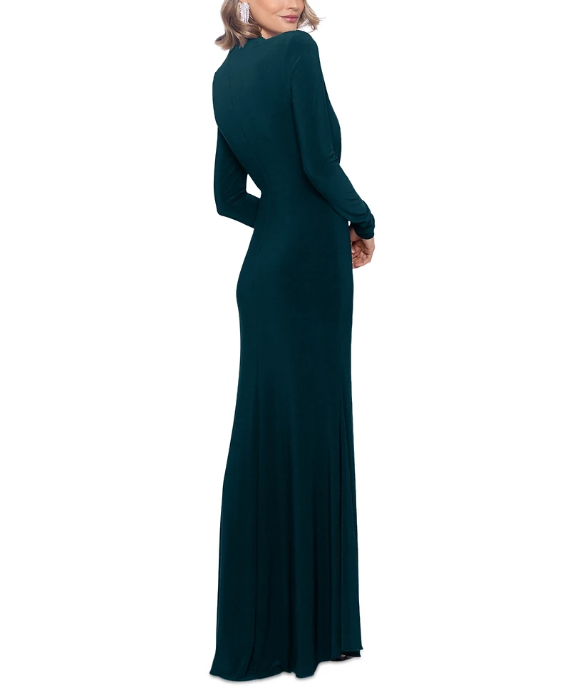 Betsy & Adam Women's Ruched Slit Long-Sleeve Dress