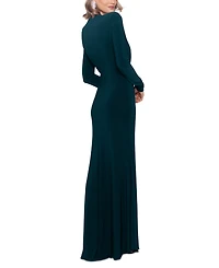 Betsy & Adam Women's Ruched Slit Long-Sleeve Dress