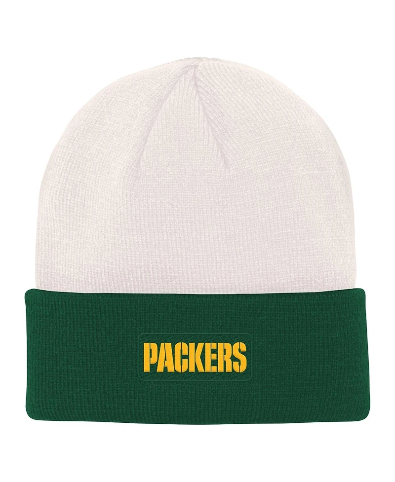 Big Boys and Girls Cream, Green Green Bay Packers Bone Cuffed Knit Hat