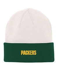 Big Boys and Girls Cream, Green Green Bay Packers Bone Cuffed Knit Hat