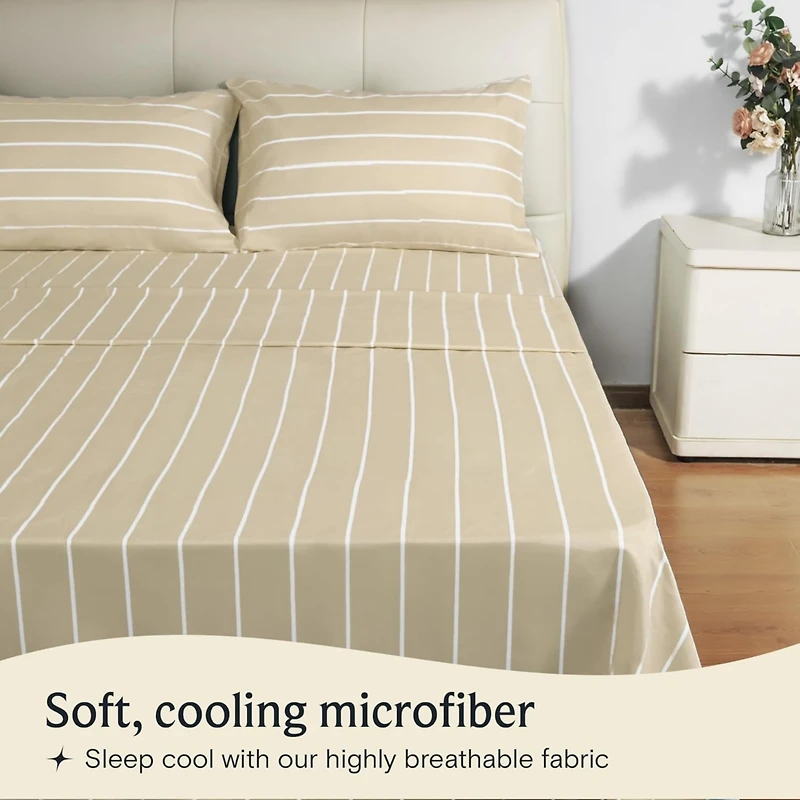 4PC Striped Silky Soft Cooling Deep Pocket Performance Sheet Set