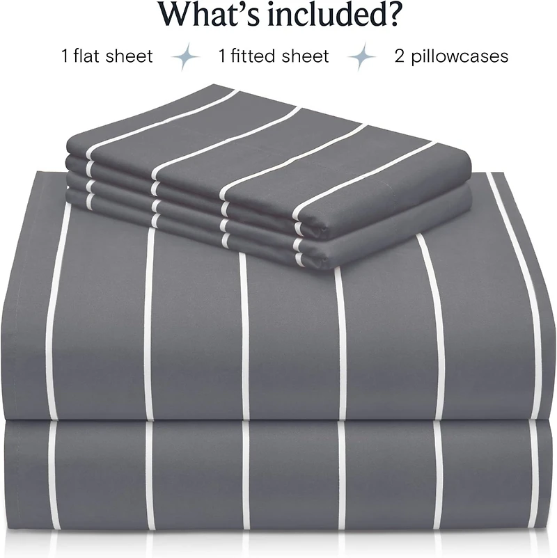 4PC Striped Silky Soft Cooling Deep Pocket Performance Sheet Set - Striped