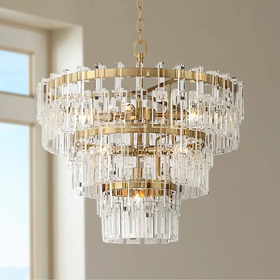 Vienna Full Spectrum Luxum Burnished Brass Chandelier 23 1/2" Wide Modern Tiered Crystal 8-Light Fixture for Dining Room House Foyer Kitchen Isla