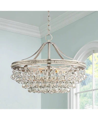 Vienna Full Spectrum Wohlfurst Brushed Nickel Silver Pendant Chandelier 20 1/4" Wide Clear Crystal 5-Light Fixture for Dining Room House Foyer Entrywa