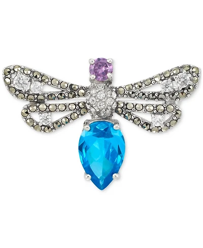 Marcasite (3/8 ct. t.w.) & Cubic Zirconia Dragonfly Pin in Sterling Silver