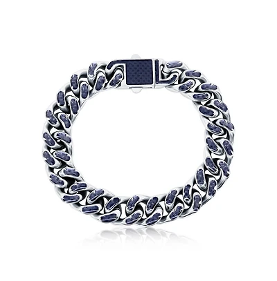 Metallo Stainless Steel 12mm Carbon Fiber Cuban Bracelet