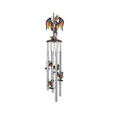 23" Long Dragon with Sword Round Top Wind Chime