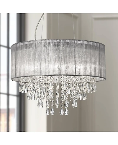 Possini Euro Design Jolie Chrome Chandelier Lighting 20" Wide Modern Crystal Silver Fabric Shade 7-Light Fixture for Dining Room House Kitchen Is