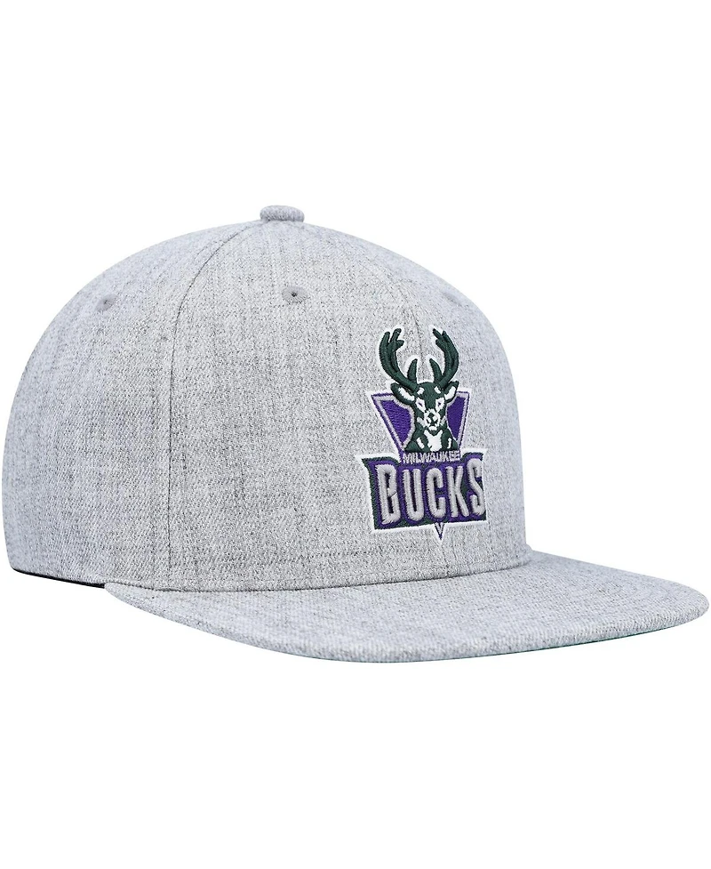 Men's Mitchell & Ness Heather Gray Milwaukee Bucks Hardwood Classics 2.0 Snapback Hat