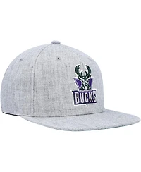Men's Mitchell & Ness Heather Gray Milwaukee Bucks Hardwood Classics 2.0 Snapback Hat