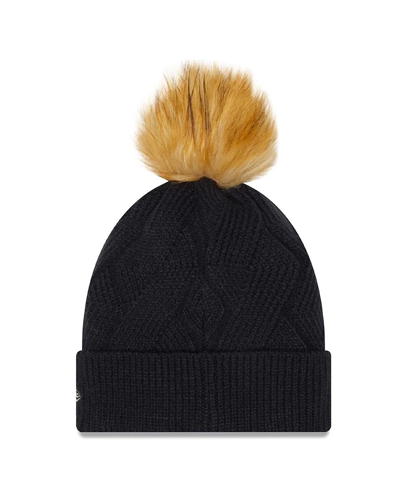 Women's New Era Navy Penn State Nittany Lions Snowy Cuffed Knit Hat with Pom