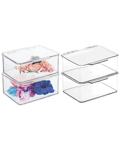 mDesign Plastic Cosmetic Vanity Storage Organizer Box, Hinge Lid, 4 Pack, Clear, Usa Made