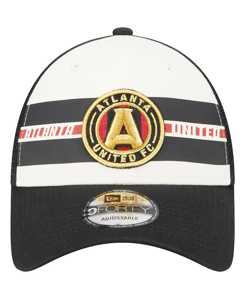 Men's New Era White, Black Atlanta United Fc Team Stripes 9FORTY Trucker Snapback Hat