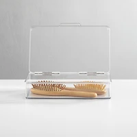 mDesign Plastic Stackable Bathroom Organizer Bin, Hinged Lid - 4 Pack - Clear