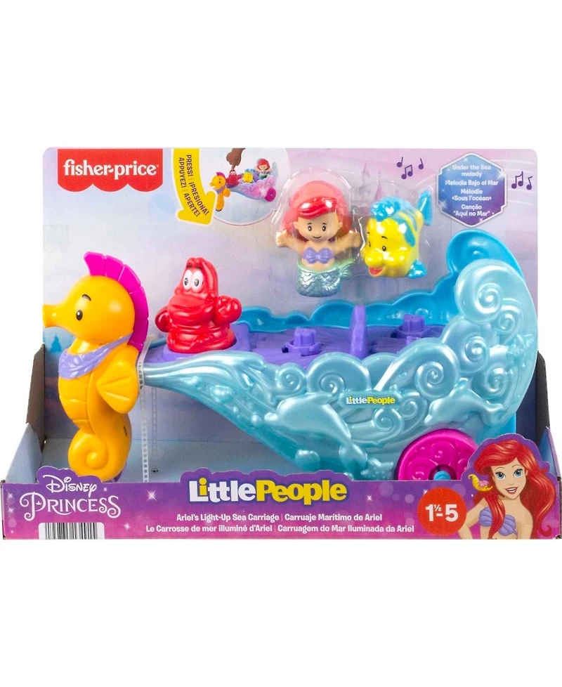 Little People Disney Princess Ariel and Flounder Toddler Toys, Carriage with Music and Lights