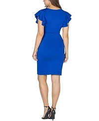 24seven Comfort Apparel Women's V-neck Ruffle Sleeve Knee Length Dress