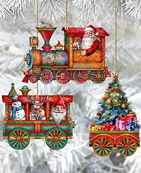 Designocracy Santa's Train Christmas Wooden Ornaments Holiday Decor Set of 3 G. DeBrekht