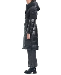 Vince Camuto Women's Velvet Mix Belted Hooded Puffer Coat