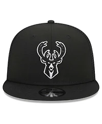 Men's New Era Black Milwaukee Bucks Evergreen 9FIFTY Trucker Snapback Hat