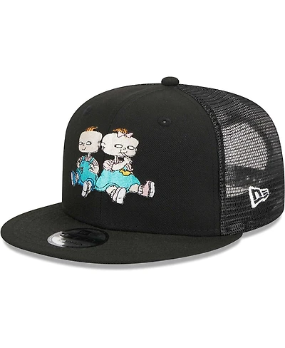 Men's and Women's New Era Black Rugrats Phil & Lil Trucker 9FIFTY Snapback Hat