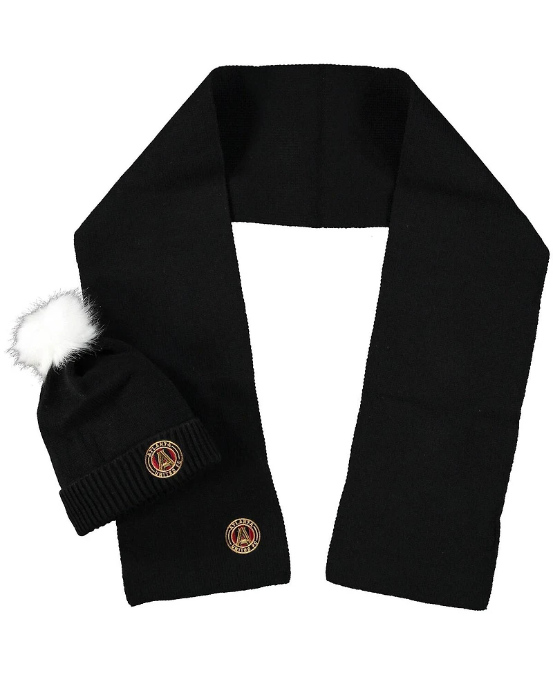 Women's ZooZatz Atlanta United Fc Fuzzy Cuffed Pom Knit Hat and Scarf Set