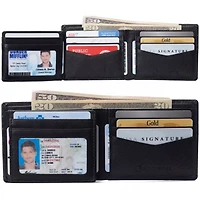 Alpine Swiss Men's Leather Rfid Bifold Wallet 2 Id Windows Divided Bill Section
