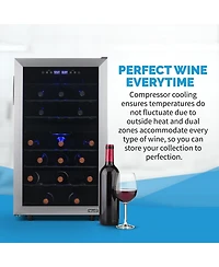 Newair Freestanding 43 Bottle Dual Zone Compressor Wine Fridge in Stainless Steel, Adjustable Racks and Exterior Digital Thermostat