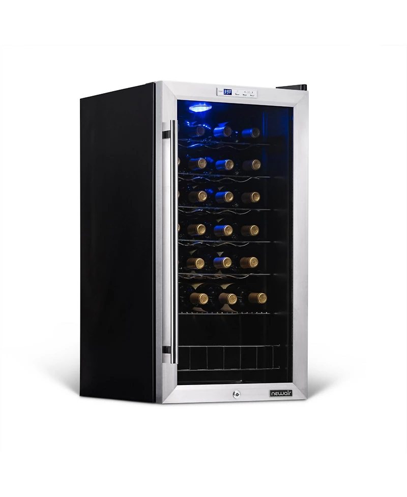 Newair Freestanding 27 Bottle Compressor Wine Fridge in Stainless Steel, Adjustable Chrome Racks and Exterior Digital Thermostat