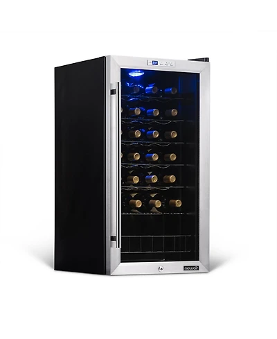 Newair Freestanding 27 Bottle Compressor Wine Fridge in Stainless Steel, Adjustable Chrome Racks and Exterior Digital Thermostat