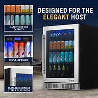 Newair 24" Built-in Premium 224 Can Beverage Fridge with Color Changing Led Lights, Seamless Stainless Steel Door and Precision Temperature Contr