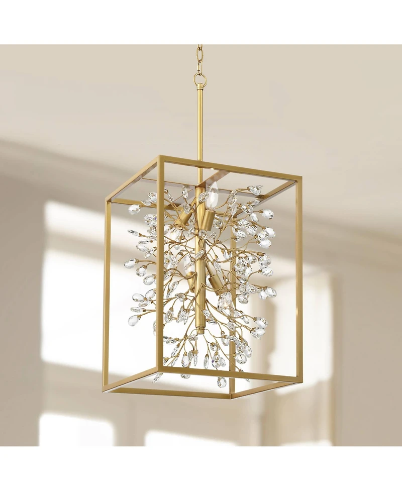 Possini Euro Design Light Brass Gold Pendant Chandelier 15 1/4" Wide Modern Clear Crystal 4-Light Fixture for Dining Room House