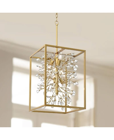 Possini Euro Design Light Brass Gold Pendant Chandelier 15 1/4" Wide Modern Clear Crystal 4-Light Fixture for Dining Room House