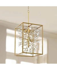 Possini Euro Design Light Brass Gold Pendant Chandelier 15 1/4" Wide Modern Clear Crystal 4-Light Fixture for Dining Room House