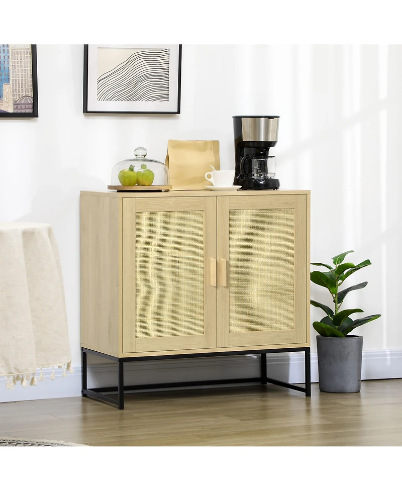Homcom Storage Sideboard with Rattan Doors and Storage, Natural