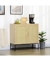 Homcom Storage Sideboard with Rattan Doors and Storage, Natural