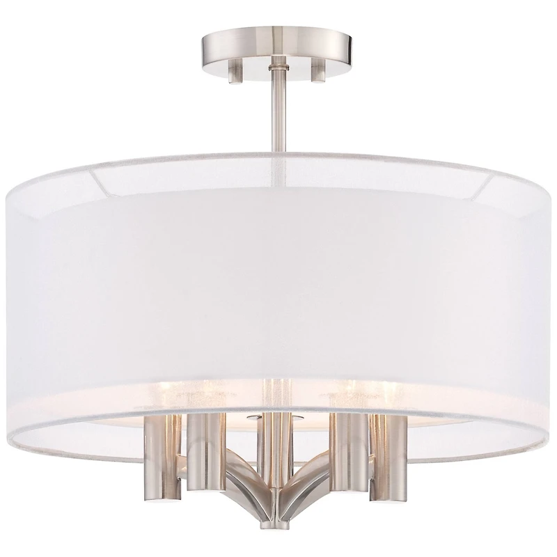 Possini Euro Design Modern Ceiling Light Semi Flush Mount Fixture Brushed Nickel 18" Wide Sheer Silver Double Drum Bedroom Kitchen